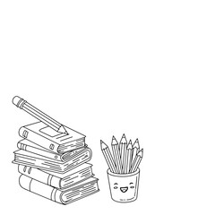 Colorful stationery and stack of books create a cheerful study corner filled with creativity and learning;