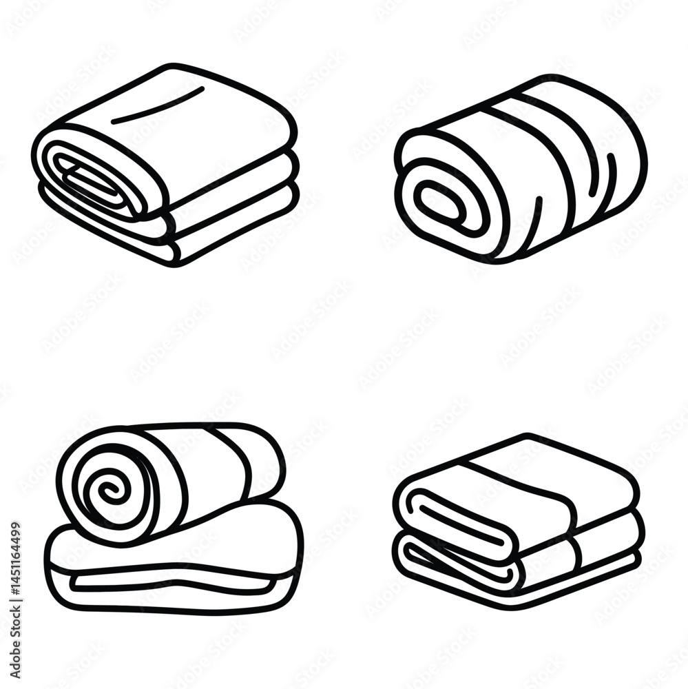 Poster simple line art folded towels, rolled towel set on a transparent background