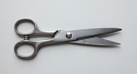 Pair of metal scissors on white background