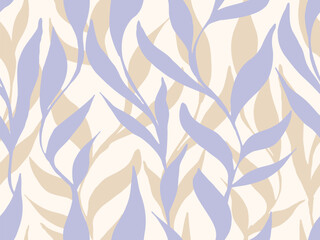 Subtle vertical leaves seamless pattern on white background