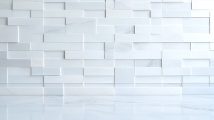 Elegant White Marble Subway Tile Herringbone Pattern Wall