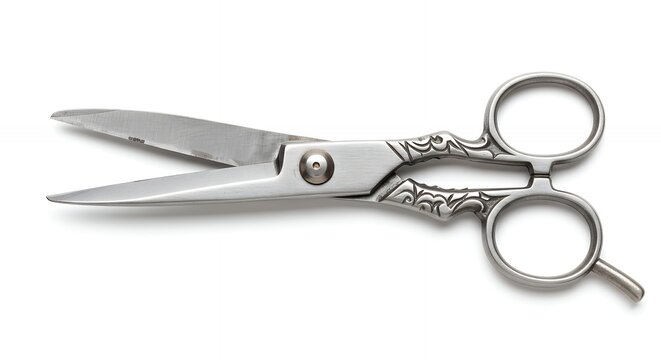 Stylish metal hair scissors close up