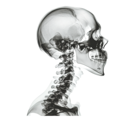 A skull is shown in a black and white photo