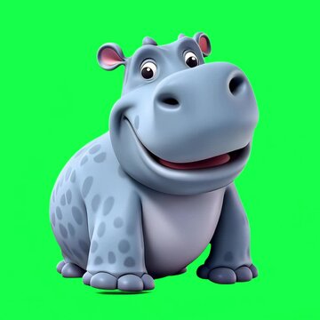 Cute hippo animation, transparent 4K video, green screen