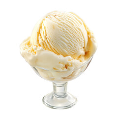 A refreshing scoop of vanilla ice cream in a elegant glass dessert cup