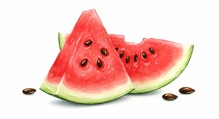 Fresh Watermelon Slices with Juicy Red Flesh and Black Seeds