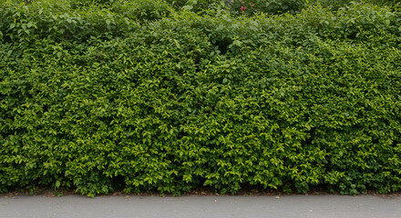 Lush Green Hedge along Sidewalk in Urban Environment