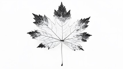 Fototapeta premium Monochrome Leaf Print, Detailed Skeletonized Maple Leaf on White Background