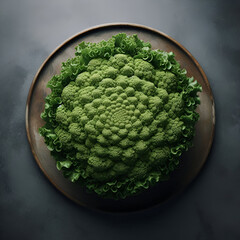 Green Romanesco Broccoli on Dark Plate – Artistic Vegetable Flat Lay