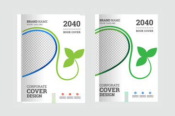 Book Cover, Brochure & Flyer designs with various shapes like round, triangular etc. and customizable colors like off-white, green, sky blue, pink, orange, blue etc.