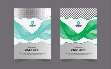 Book Cover, Brochure & Flyer designs with various shapes like round, triangular etc. and customizable colors like off-white, green, sky blue, pink, orange, blue etc.