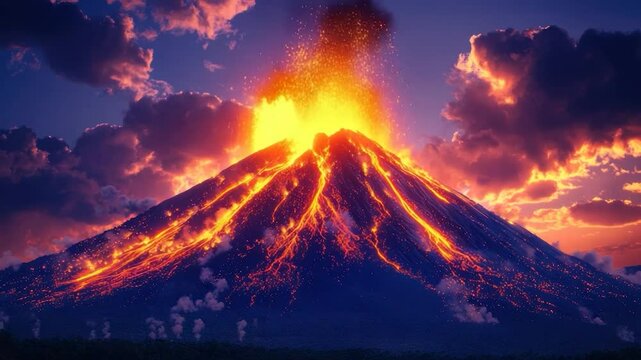 Volcano eruption sunset