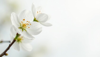 Delicate white blossoms against a pure white backdrop , isolated, monochrome