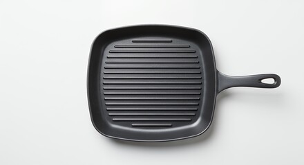 Black square griddle pan isolated on white surface for culinary concepts