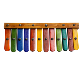 A wooden xylophone with colorful keys