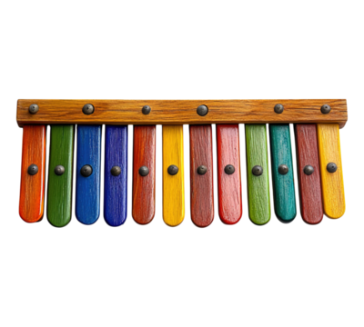 A wooden xylophone with colorful keys