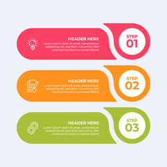 Three steps infographic with a lightbulb a checklist and gears.
