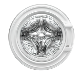 A white washing machine with a silver interior