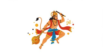 Vibrant illustration of Hanuman, strength and devotion in hindu mythology