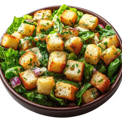 Delicious caesar salad recipe with croutons and fresh greens for healthy eating and lunch ideas on transparent background
