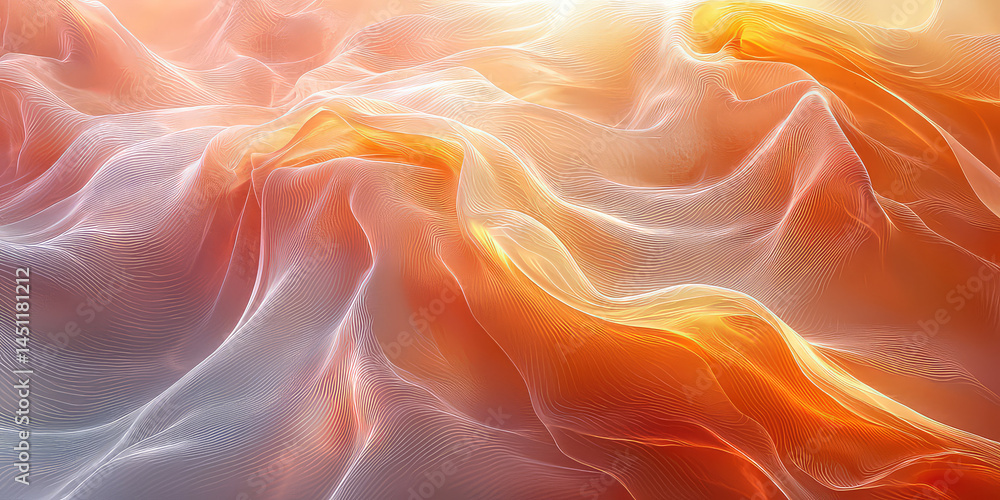 Poster abstract orange and white flowing lines creating a soft and dreamy ethereal landscape effect art
