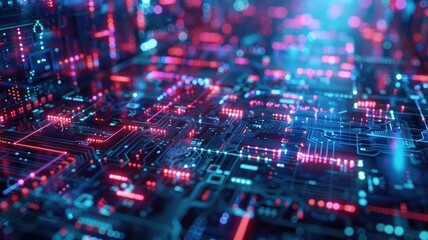 Obraz premium Abstract digital shape and particle technological cyber style design connecting become system shape of electronic designing. High tech scenery express mysterious pattern perfect for wallpaper. AIG53.