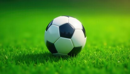 Obraz premium Perfectly centered soccer ball on vibrant green football field Negative space surrounds , championship, sports equipment