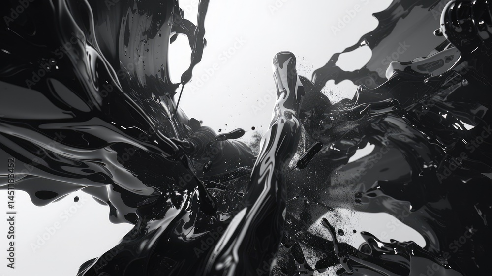 Fototapete A captivating abstract design featuring fluid black and white elements. This dynamic animation evokes a sense of movement and depth, perfect for modern art projects.