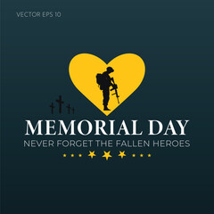 Memorial Day with heart soldier silhouette and crosses on dark green
