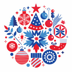 Obraz premium Generate a festive Christmas-themed design using the various red and blue elements provided with white background