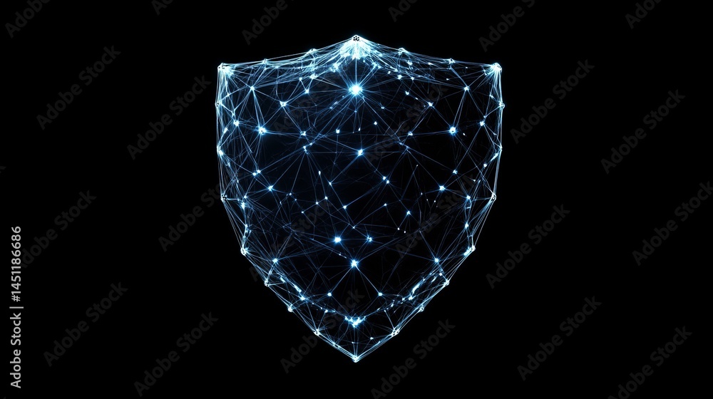 Aufkleber abstract digital shield network security concept futuristic technology blue lines points glowing dar