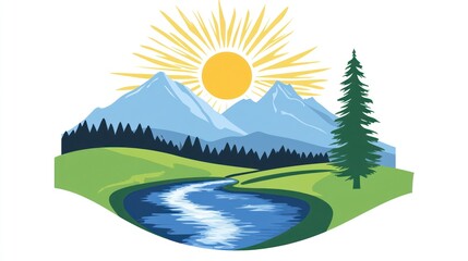 Obraz premium Mountain River Landscape Illustration (2)