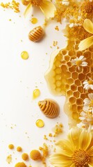 Honeycomb arrangement with flowers on white background