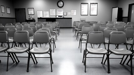 Empty Waiting Room: Rows of Chairs in a Monochromatic Setting