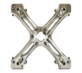 A silver metal piece with four legs and a square cross section