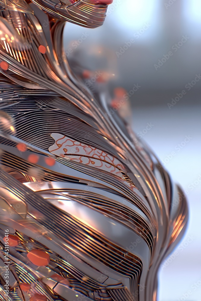 Poster surreal cosmic vision of a futuristic metallic figure with double exposure in a dreamlike space sett
