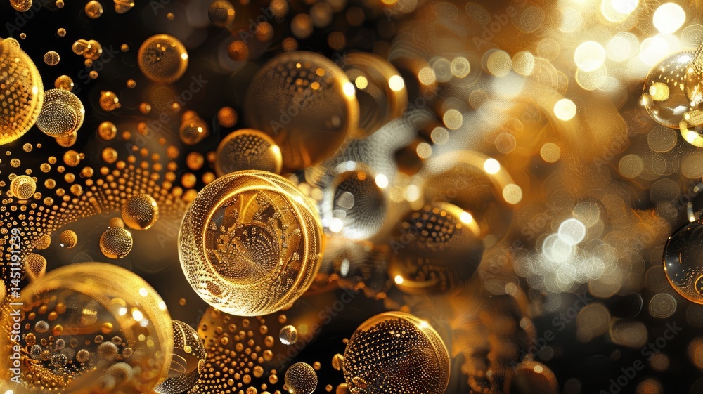 Poster abstract black and gold color light in circle shapes scatter around express colorful design. round f