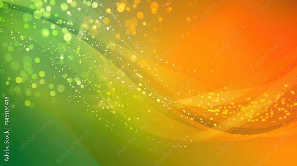 Poster abstract green orange particle in geometric shape represent data flow. vivid flowing object with hig