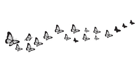 Flying Butterfly Swarm Silhouette: Migration Vector Illustration