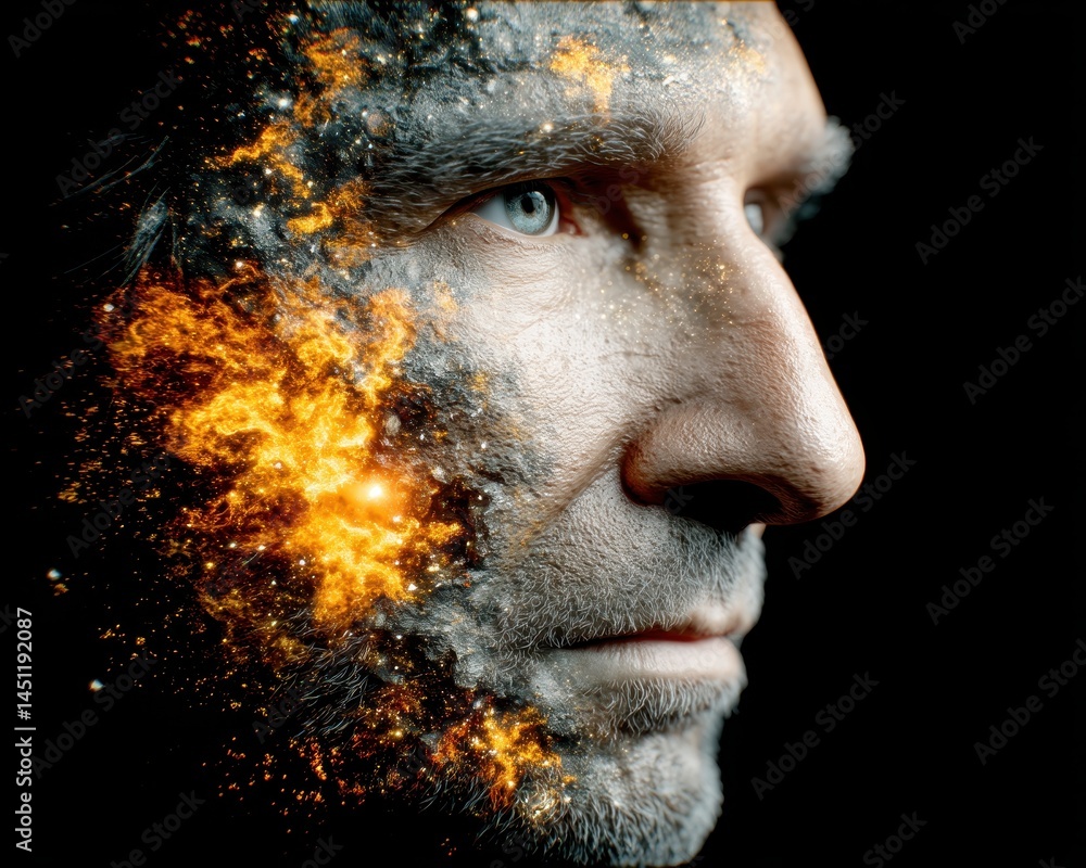 Aufkleber surreal cosmic vision with double exposure of space elements merging with human face portraying the 