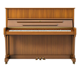 A piano with a wooden finish and a black keyboard