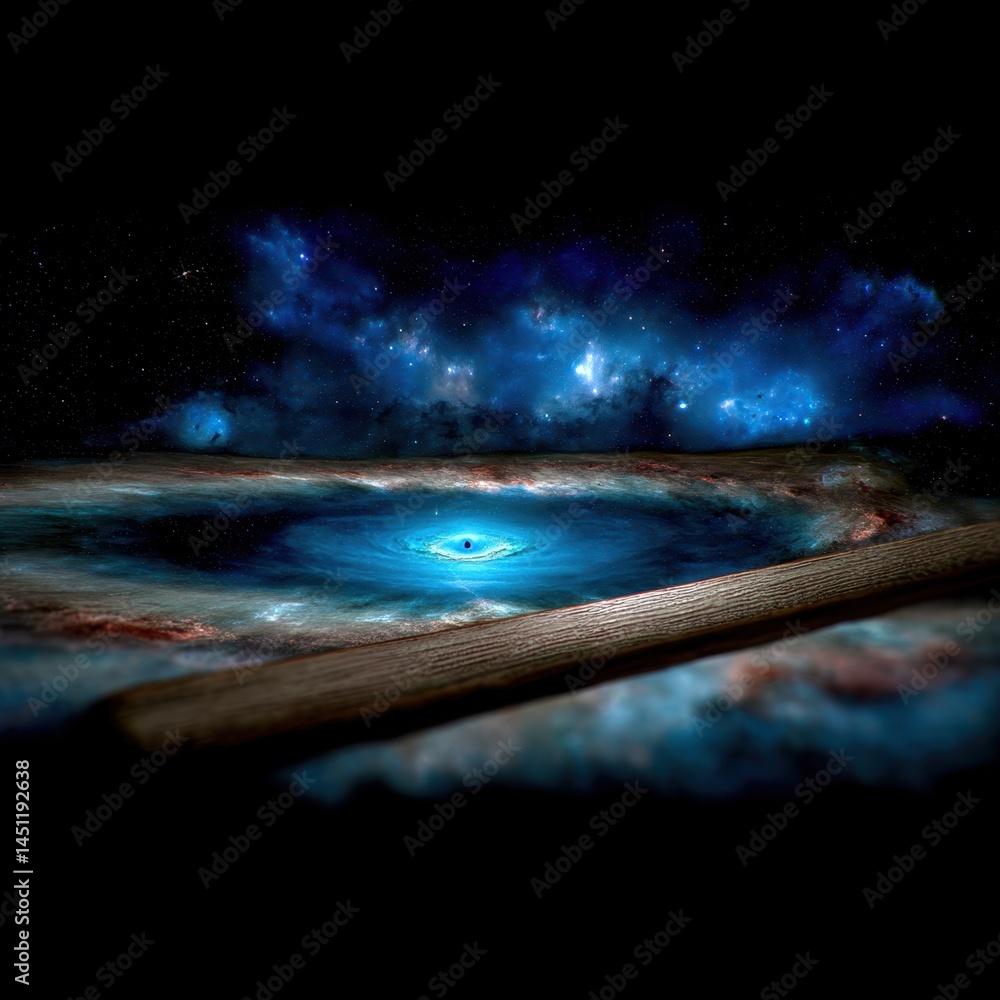 Poster surreal cosmic vision with double exposure of space elements and a mysterious cosmic event in a drea