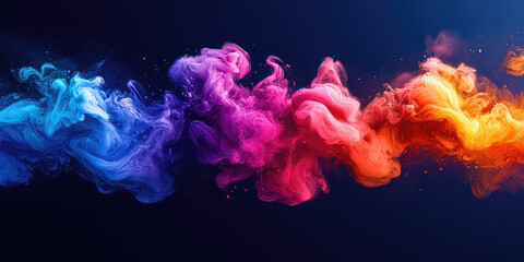 Fototapeta premium Abstract image of colorful smoke or ink flowing from left to right on a dark background