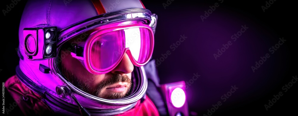 Poster surreal cosmic vision with double exposure of an astronaut in a colorful space environment captured 