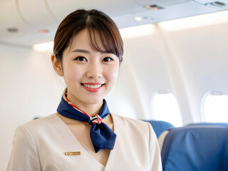 若いキャビンアテンダントの女性　AI生成画像