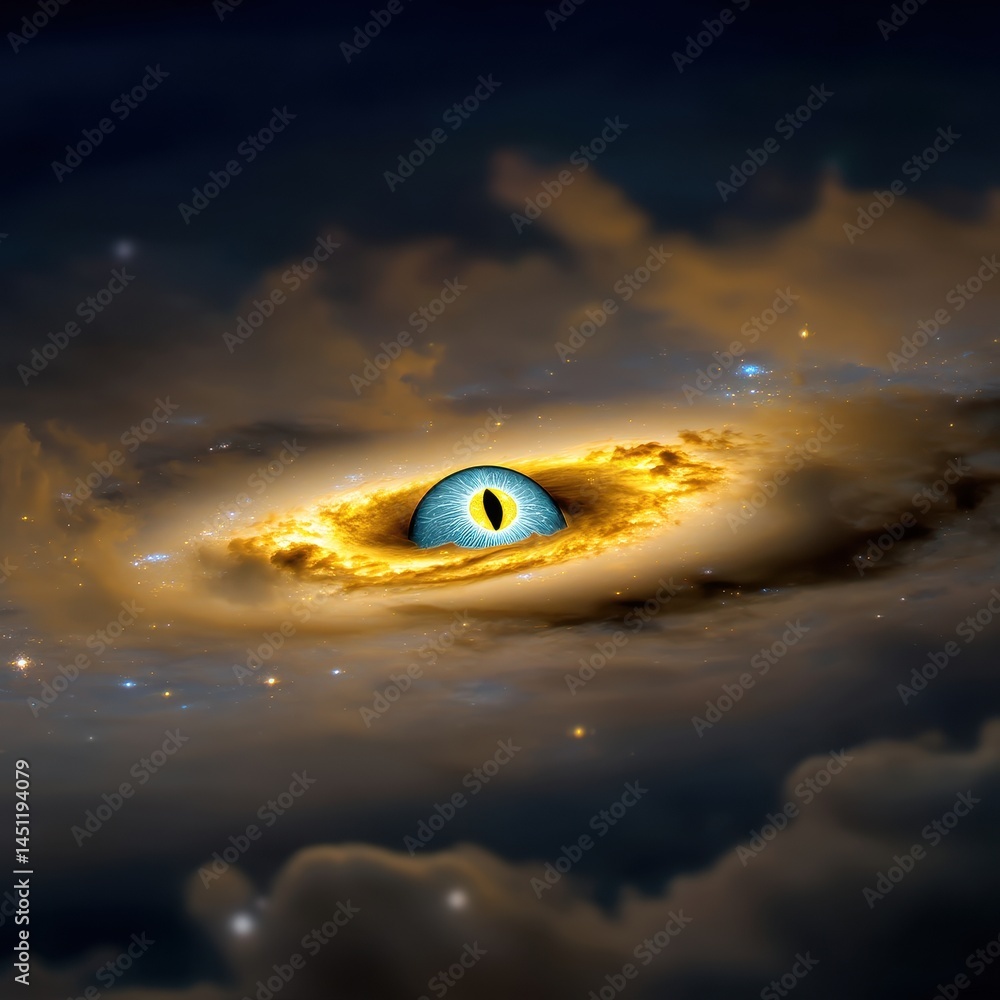 Poster surreal cosmic vision of a double exposure eye in space with vibrant colors and intricate details cr
