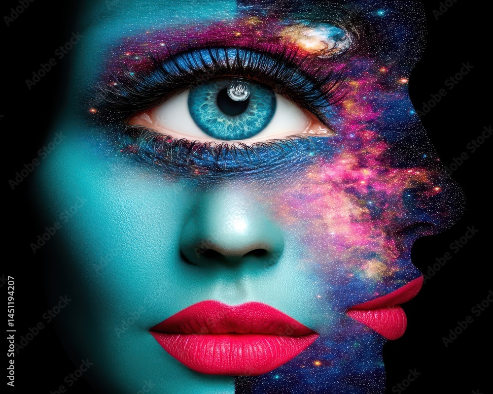 Aufkleber surreal cosmic vision with double exposure of space and ethereal features captured in vibrant colors