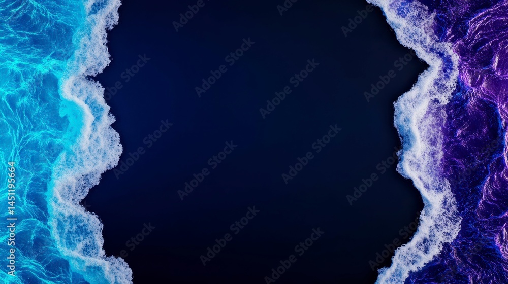 Poster dynamic waves crashing against a dark ocean surface, creating a captivating contrast of blues and pu