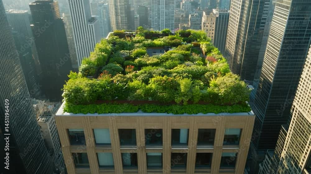 Aufkleber elevated perspective captures a rooftop garden flourishing atop a skyscraper surrounded by a citysca