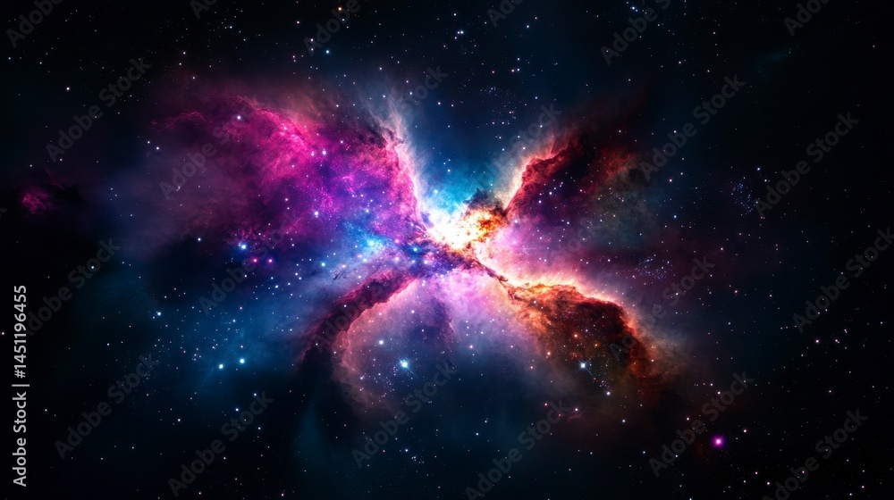 Poster vibrant cosmic nebula displaying brilliant colors and intricate details against a backdrop of countl